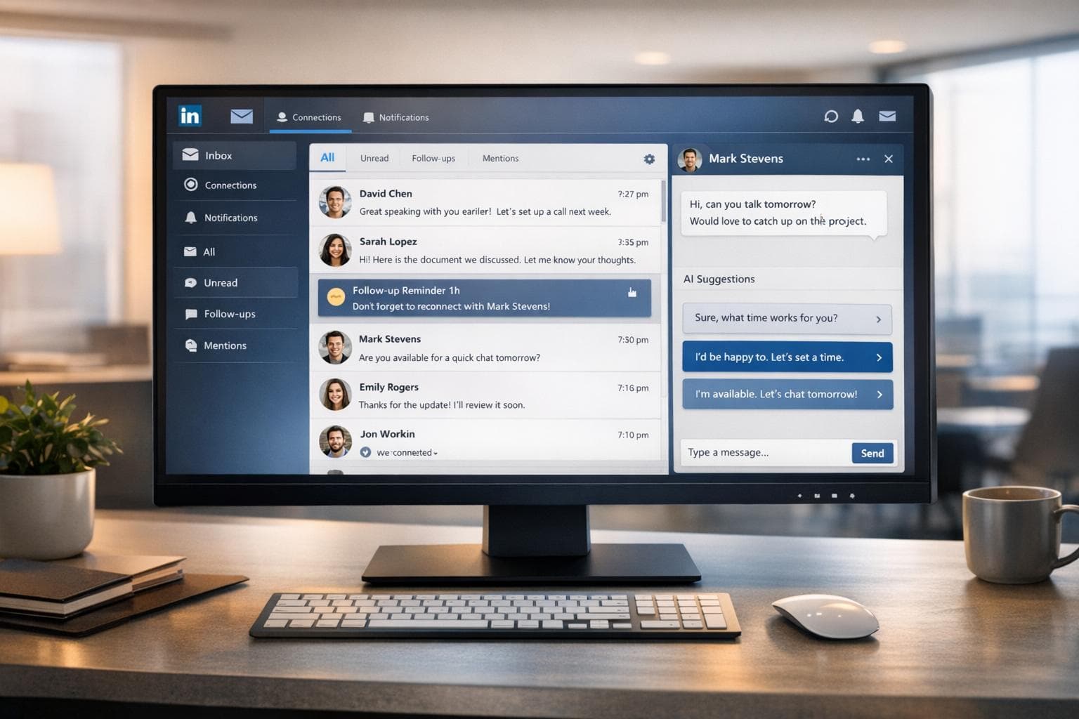 Bandeja de entrada unificada para respuestas LinkedIn en tiempo real